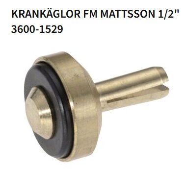 Kran-kägla FM Mattsson 1/2", artikelnummer 3600-1529, i mässing med svart packning.