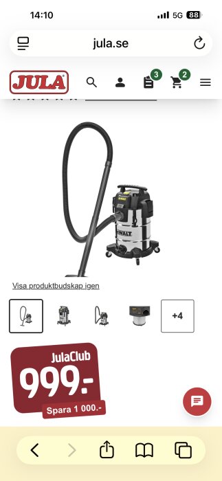 DeWalt dammsugare 30L till specialpris hos Jula för 999 kr.