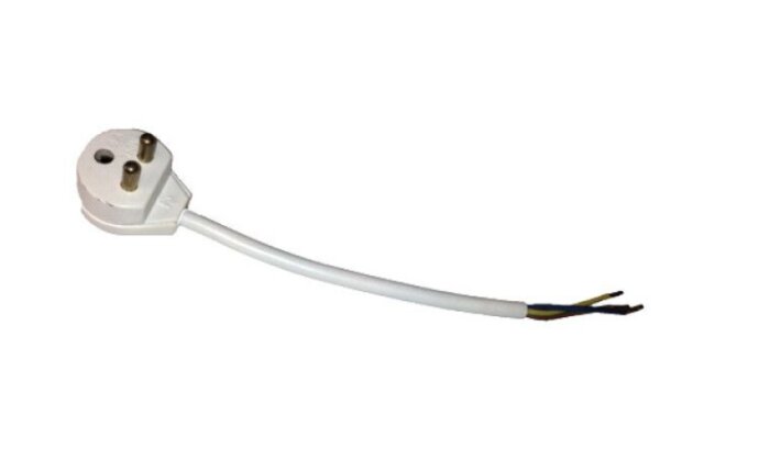 Vit lamppropp med treledarkabel, synliga ändar; används för att diskutera koppling av skyddsjord med fas i lamputtag.