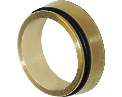 Guldfärgad planadapter med svart tätningsring för rörkopplingar.