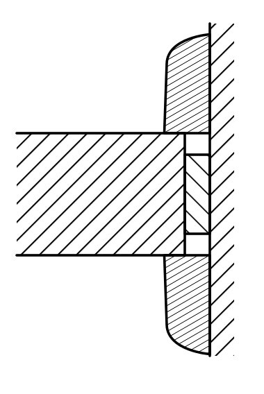 Hylla med en liten täckbit ovanpå, skiss visar hur biten täcker glipan mellan hyllan och väggen i en profilvy.