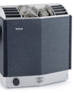 Tylö SE6 bastuaggregat med grå yta och stenar ovanpå; föreställande problem med en manöverpanel H1 från 2011.