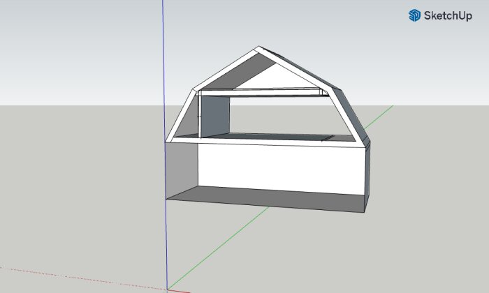 3D-modell av takstolskonstruktion med beskuren kattvind, använd för att visualisera takproblem vid byte av lertegel till betongpannor.