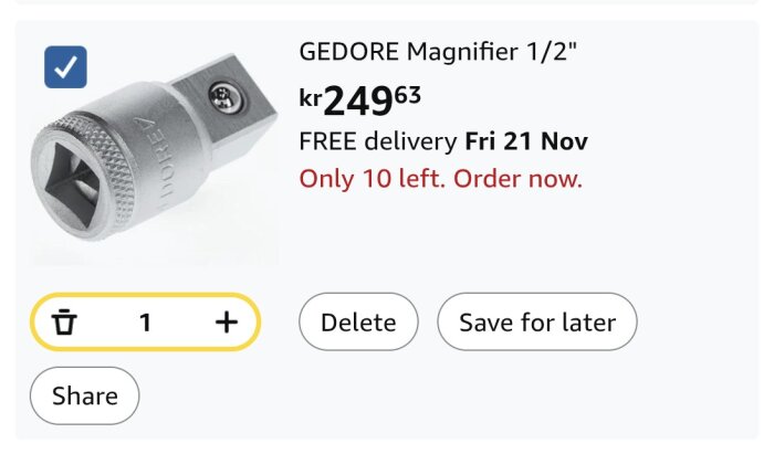 Produktbild av GEDORE Magnifier 1/2", pris kr 249,63, fri leverans 21 november. Endast 10 kvar i lager.