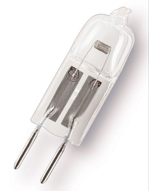 Halogenlampa med sockel G4 närbild, del av diskussion om ljuskällor för byggprojekt.