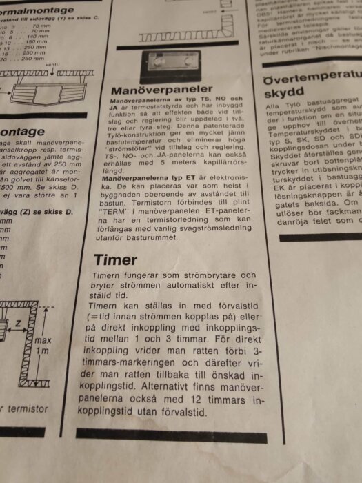 Manualtext om manöverpanel för bastu, inklusive instruktioner om timerinställningar och funktioner för olika paneltyper i samband med värmereglering.