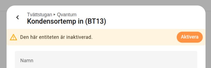 Inaktiverad kondensorfunktion (BT13) visas med varning och aktiveringsknapp.