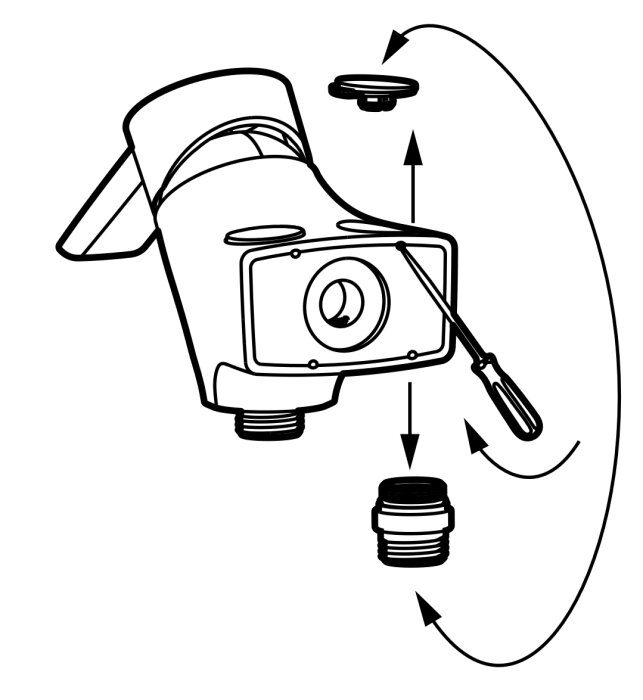 Diagram för montering av duschblandare, visar borttagning och installation av anslutningsdelar med hjälp av en skruvmejsel.