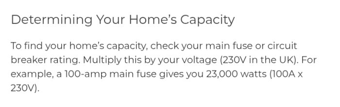 Text om hur man beräknar en bostads elkapacitet med huvudsäkring och spänning.