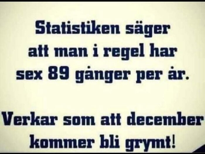 Textbild med humoristiskt meddelande om statistik och december.