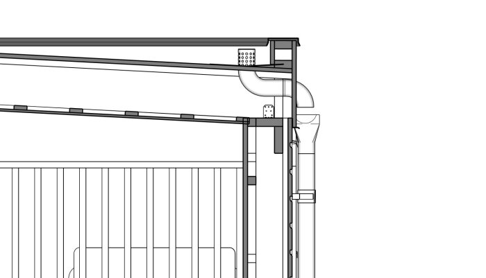 Diagram av en byggnadsvägg med detaljerade ledningar och rörsystem i genomskärning, visar konstruktion och installation.