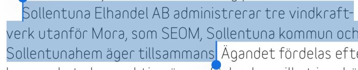 Text om Sollentuna Elhandel AB:s administration av vindkraftverk utanför Mora.