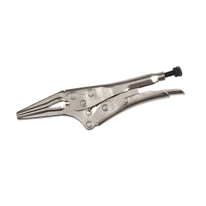 Griptång med justerbar skruv för fast grepp, användbar vid konstruktion och reparation.