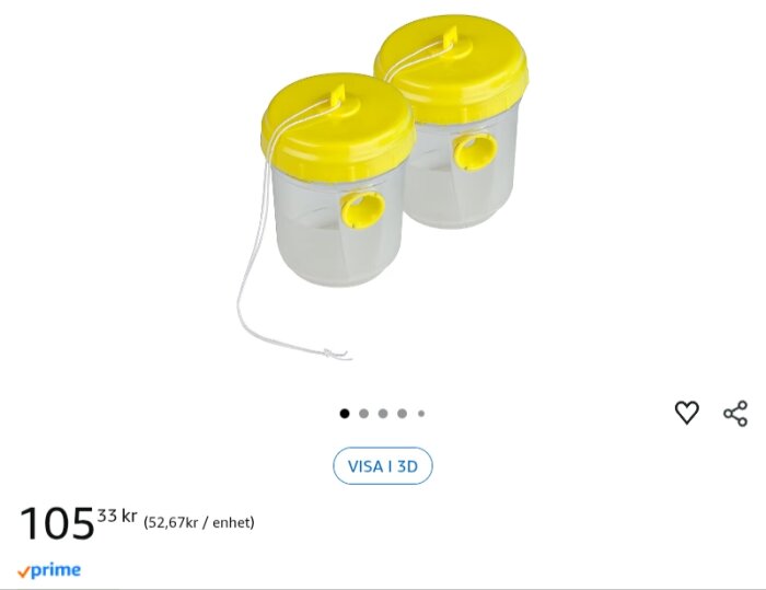 Två genomskinliga behållare med gula lock och snören, rekommenderade som ett enklare, snabbare och billigare alternativ i ett forum.