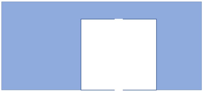 Skiss med två dörröppningar och mellanliggande väggdel markerad streckad, i en planlösning för övervåning i villa.