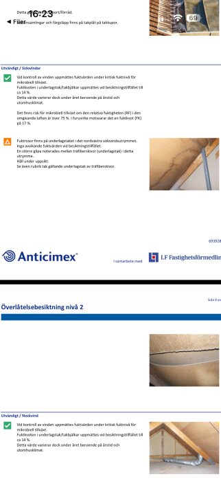 Stor glipa mellan träfiberskivor i underlagstaket på vind.