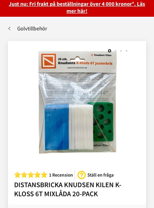 Distansbricka Knudsen K-Kloss 6T 20-pack i mixade färger, för tunga föremål som fönsterpartier och betongelement.