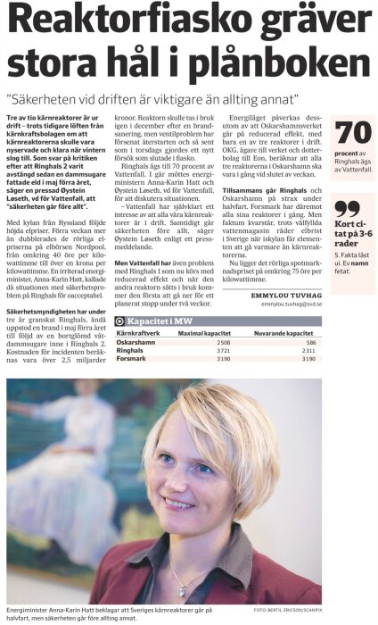 Energiminister kommenterar kärnkraftverk på halvfart; säkerhet prioriteras.