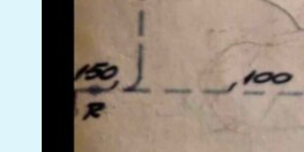 Ritning av avloppsledning med måttangivelser 150 och 100, delvis synlig linje och text.