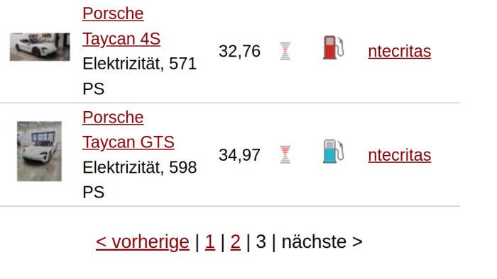 Jämförelse av energiförbrukning mellan Porsche Taycan 4S (32,76 kWh/100km) och Taycan GTS (34,97 kWh/100km).
