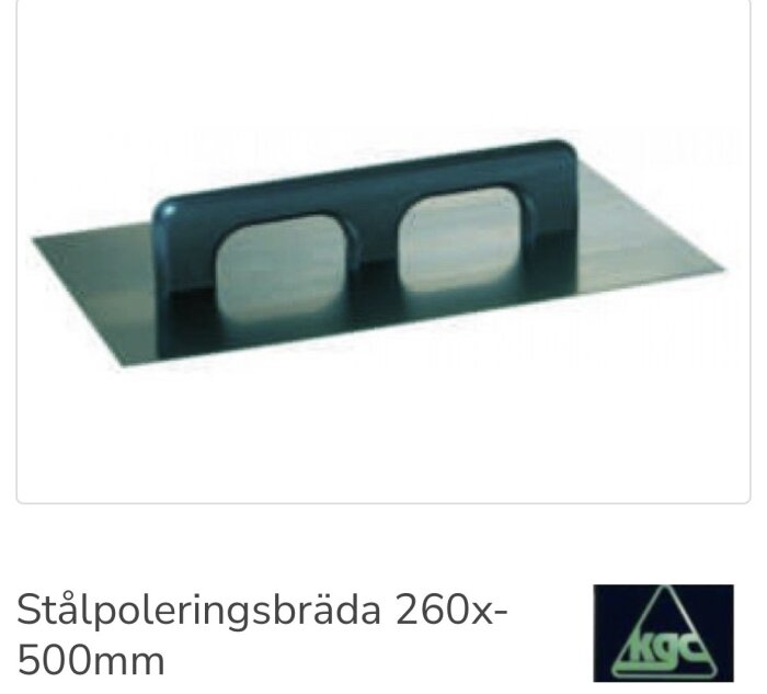 Stålpoleringsbräda 260x500 mm med två handtag används för jämnt brukslager vid renovering och byggprojekt.