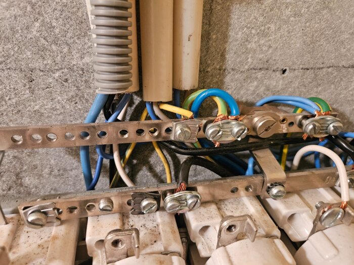 Elektrisk central med kopplingskablar och kopparledningar, frågar om TN C / S-systemet.