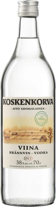 Flaska med Koskenkorva Viina, en finsk vodka med 38% alkoholhalt.