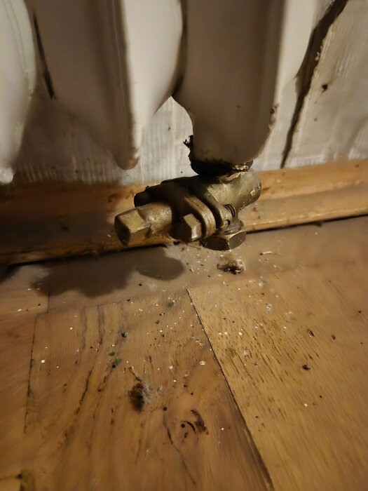 Radiator utan luftnippel, visa bottenventil och golv.