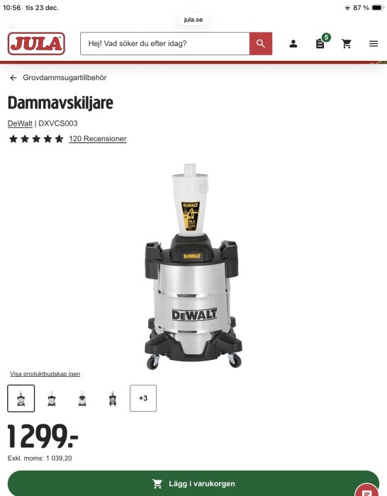 Dewalt dammavskiljare DVVCS003 till extrapris på Jula, med recensioner och köpknapp på hemsidan.