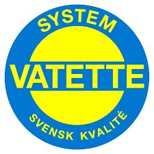 Vatette logotyp med texten "System Svensk Kvalité" i blått och gult.