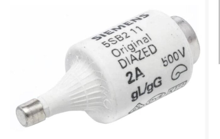 Siemens diazed-säkring 2A 500V, modell 5SB211.