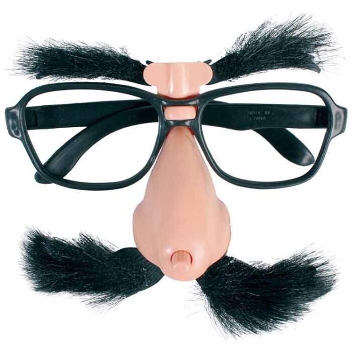 Skämtsamt glasögon-set med lösmustasch och lösnäsa.
