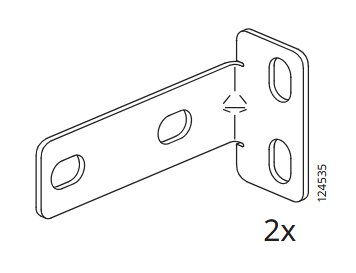 Beslag för montering i diskbänksstomme, artnr 124535, med tre öglor för fäste. Finns som reservdel hos Ikea.