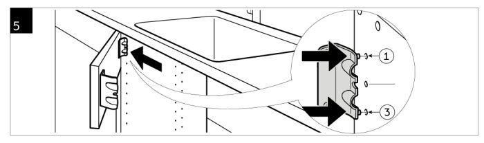 Illustration av montering av blindfront med EPOQ-beslag i ett Faktumkök, med fokus på hur beslaget fästs och plockas bort enkelt.