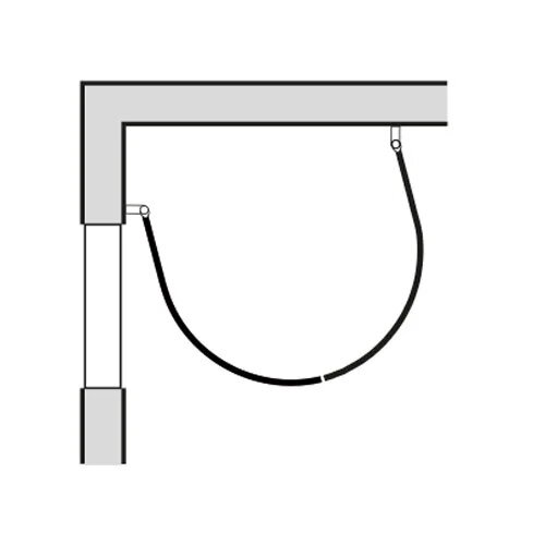 Diagram över duschväggslösning med bockad stång och väggfäste.