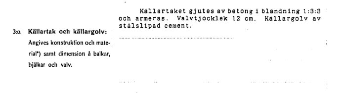 Källartak och källargolv: instruktioner för material och dimensioner; betongblandning 1:3:3 för valv, tjocklek 12 cm, golv av stålslipad cement.