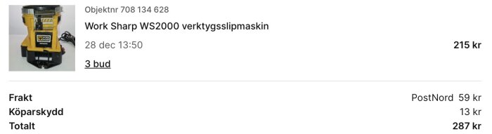 Work Sharp WS2000 verktygsslipmaskin, gul, objektinfo och kostnader från Tradera, inklusive frakt och köparskydd.