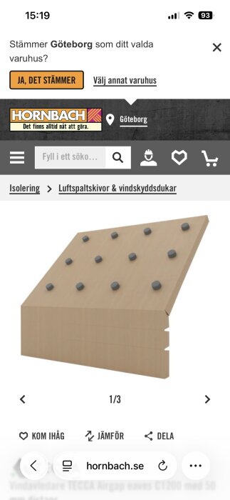 Luftspaltsskiva med små knoppar används för att undvika att isolering blockerar lufttillförseln, visas på Hornbachs produktwebbplats.