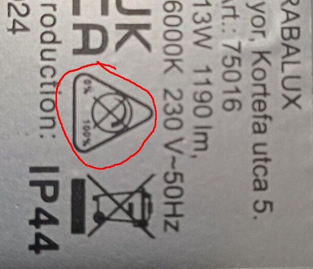 Symbol i triangelform som visar att lampan inte ska kopplas till en extern dimmer.