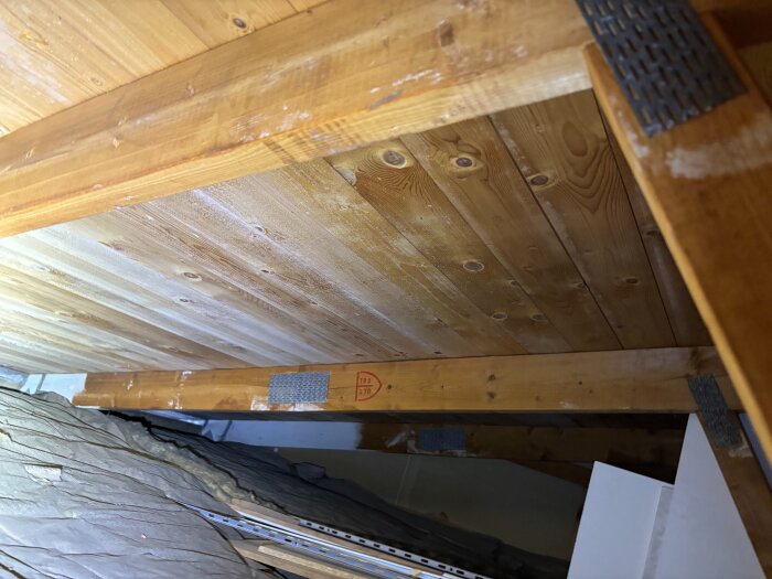 Vind med synlig mögeltillväxt på trätak och balkar i ett nyköpt radhus.