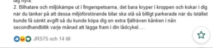 Text från en diskussion om bilhat och miljökamp.