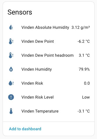 Sensorvärden visar absolut fuktighet 3.12 g/m³, daggpunkt -6.2 °C, luftfuktighet 79.9%, temperatur -3.1 °C och låg risknivå.