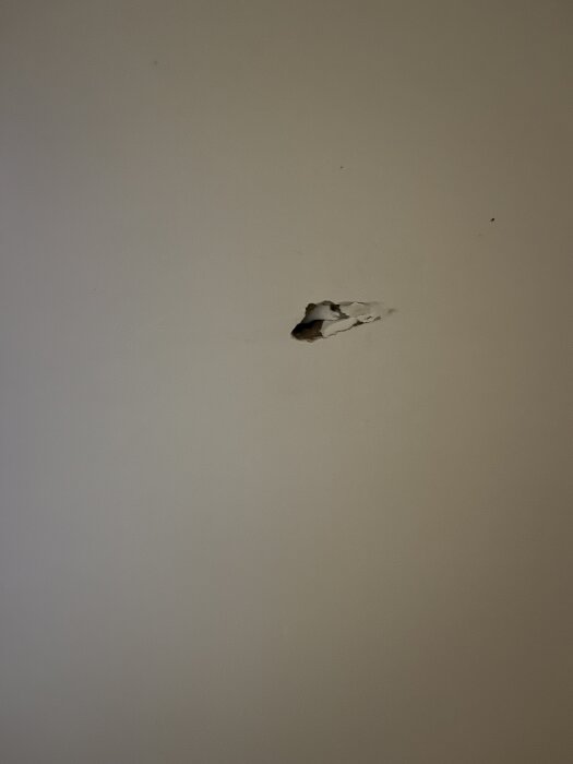 Hål i köksdörr som verkar ha blivit lagat tidigare, behöver åtgärdas.