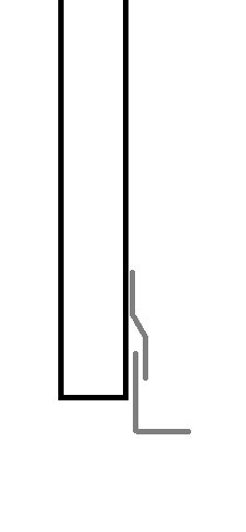 Diagram av en konstruktion med L-profil i aluminium längst ner och en mekanism som hakar i profilen, relaterat till byggprojekt.