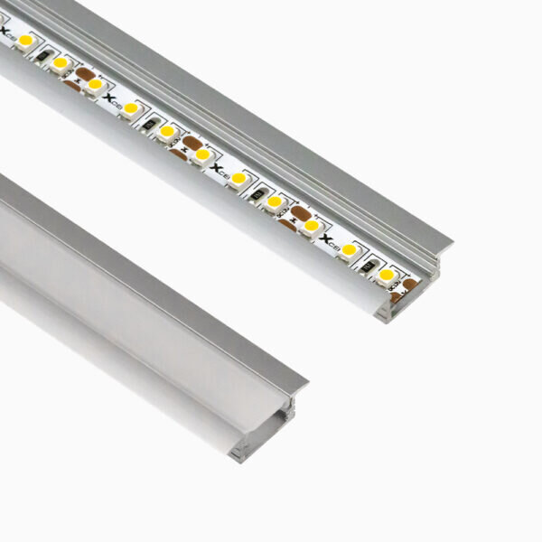 Aluminiumprofil med infälld LED-list, COB-typ, avsedd för belysning vid köksbänkar.