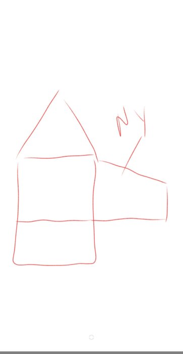 En handritad skiss som visar ett hus med ett föreslaget utbyggnadsområde markerat som "ny" på sidan.
