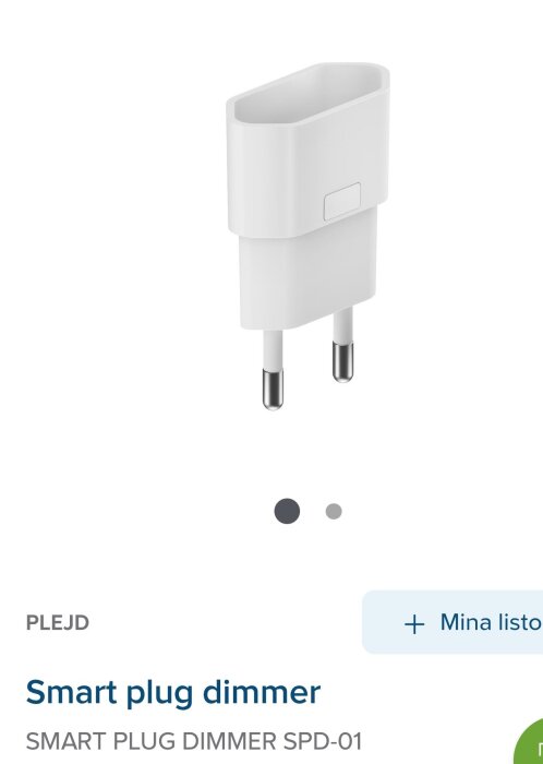 Vit Plejd smart plug dimmer SPD-01 för enkelt ansluta lampa i vägguttaget.