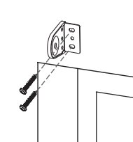 Ritning av ett väggbeslag med hål för montering av rullgardin, visat med två skruvar på plats för att fästa i väggen.