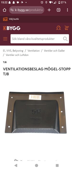 Ventilationsbeslag från TJB, modell mögel-stopp, används för att förebygga mögel vid vindrenoveringar.
