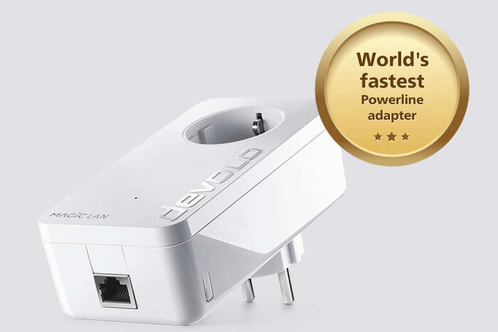 Devolo Magic 2 LAN powerline-adapter med text "World's fastest Powerline adapter".